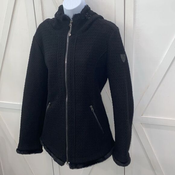 Goode Ryder Women's Sweater Jacket Hooded With Zippered Pockets & Faux Fur Trim - Picture 7 of 16